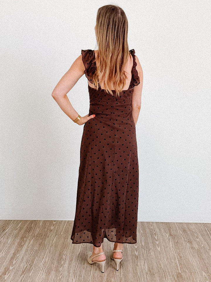Polka Dot Flock Sweetheart Midi Dress