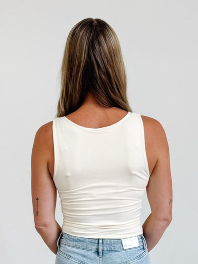Clean Line Boat Neck Tank Top in Butter Cream