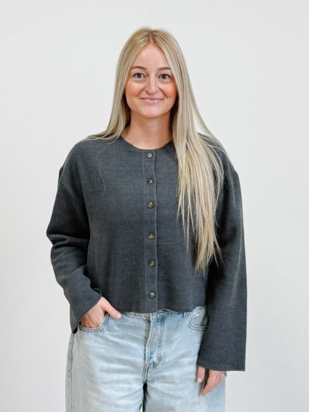 Ribbed Cardigan in Charcoal Heather