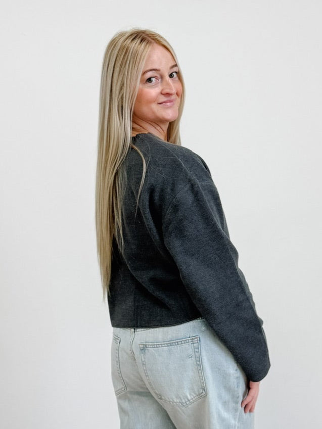 Ribbed Cardigan in Charcoal Heather