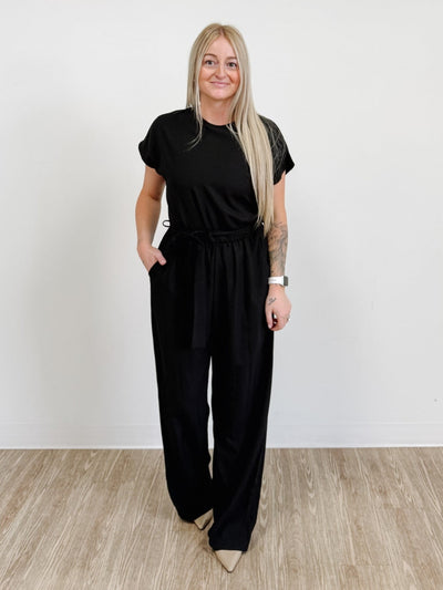 Cap Sleeve Jumpsuit With Detachable Waist Tie