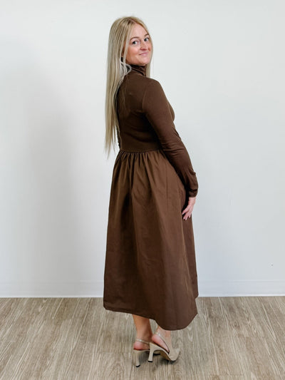 Mock Neck Long Sleeve Midi Dress