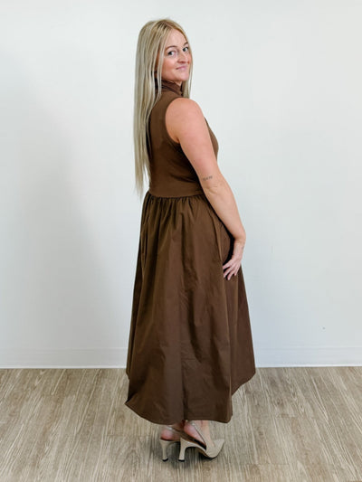 Sleeveless Mock Neck Midi Dress in Dark Brown