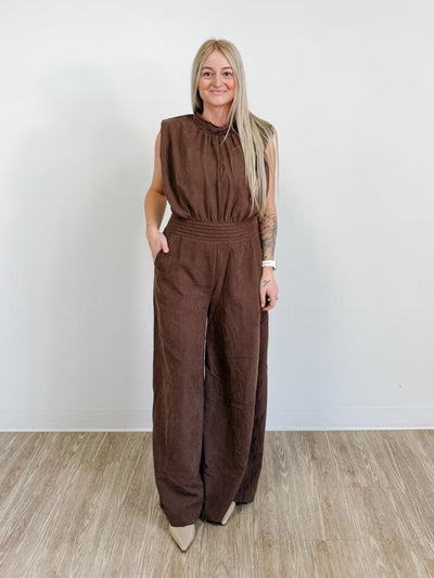 High Neck Cinched Waist Jumpsuit