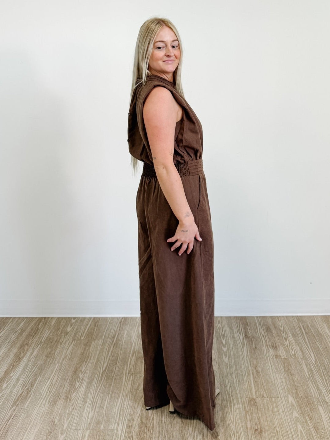 High Neck Cinched Waist Jumpsuit