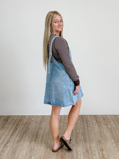 Denim Washed Overall Pocket Dress