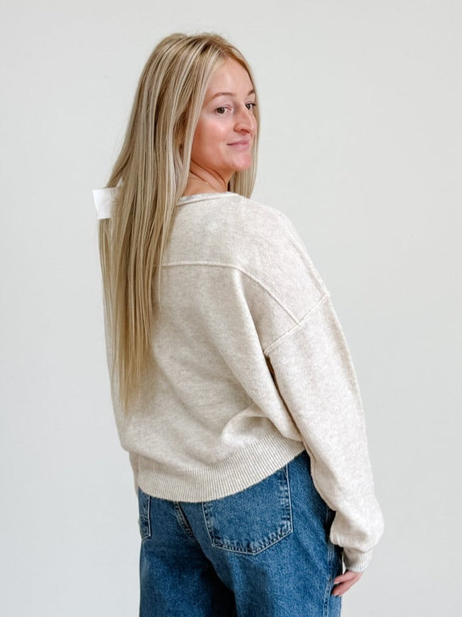 Boat Neck Rolled Trim Soft Heathered Knit Pullover