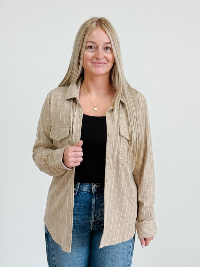 Cassian Shirt in Camel / Ivory Stripe