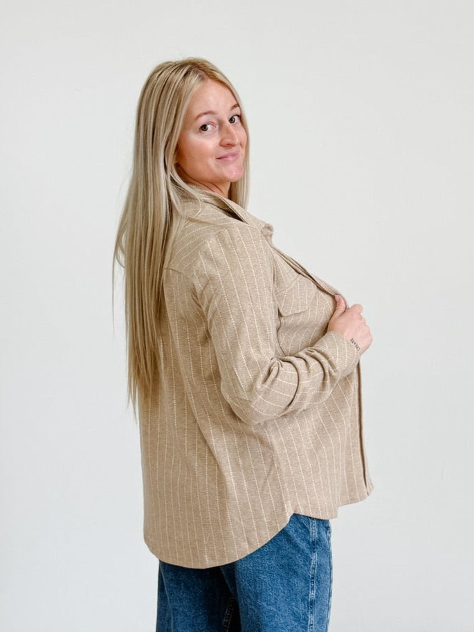 Cassian Shirt in Camel / Ivory Stripe