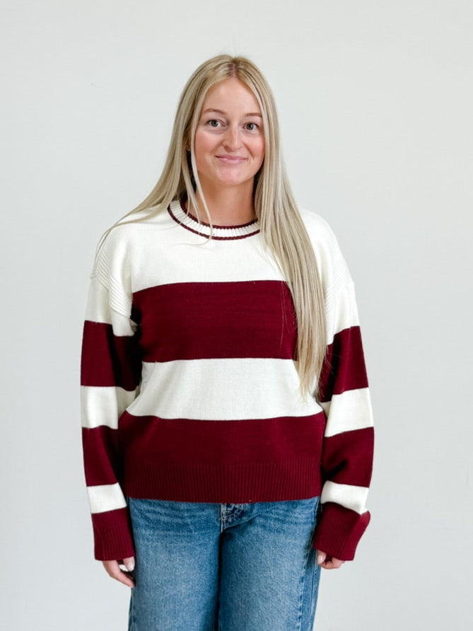 Tabitha Sweater in Burgundy / White