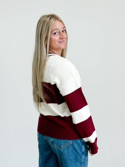 Tabitha Sweater in Burgundy / White