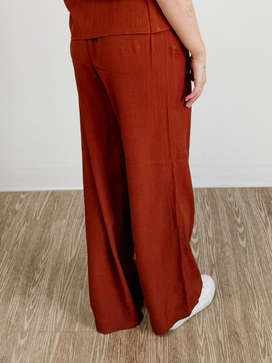Drawstring Wide Leg Pant in Burnt Sienna