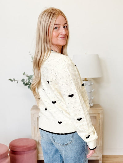 Cardigan With Heart Crochet Detail in Cream