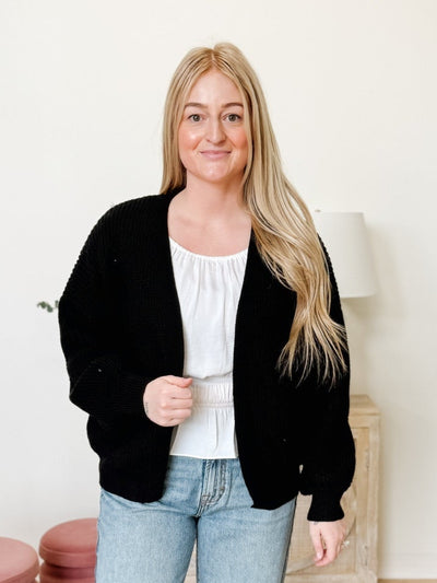 Puff Long Sleeve Cardigan in Black