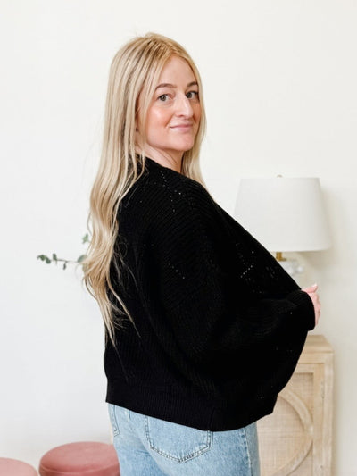 Puff Long Sleeve Cardigan in Black