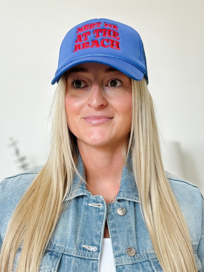 Meet me at the beach Embroidered Mesh Back Trucker Hat