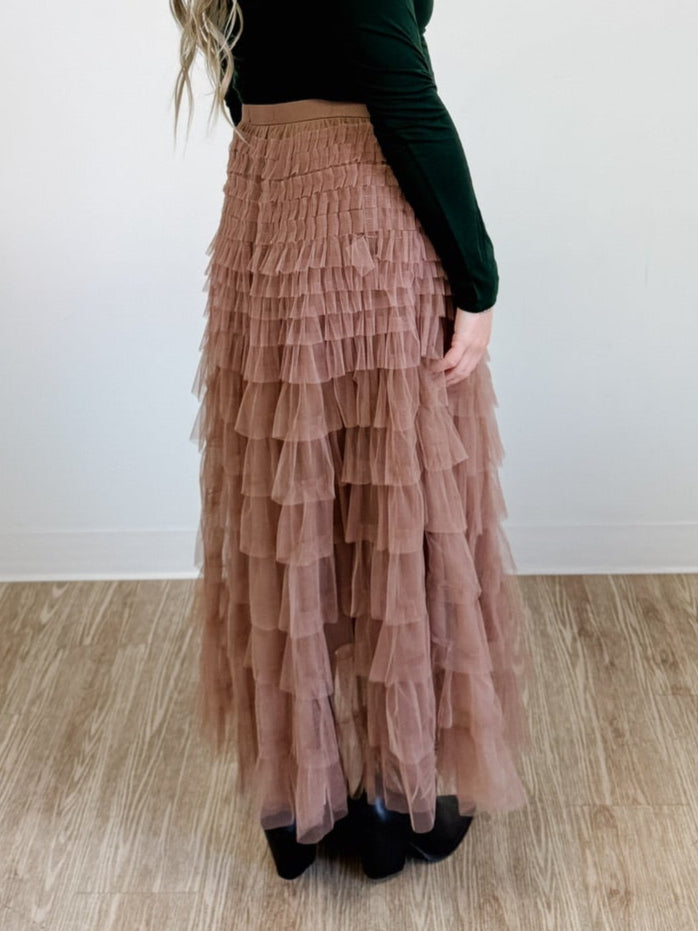 Ruffled Tulle Midi Skirt