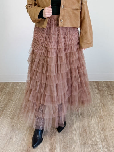 Ruffled Tulle Midi Skirt