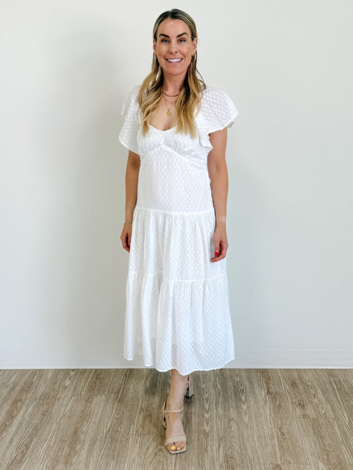 Flutter Sleeve Tie-Back Midi Dress