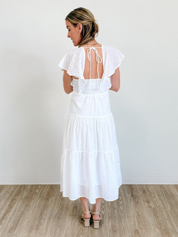 Flutter Sleeve Tie-Back Midi Dress