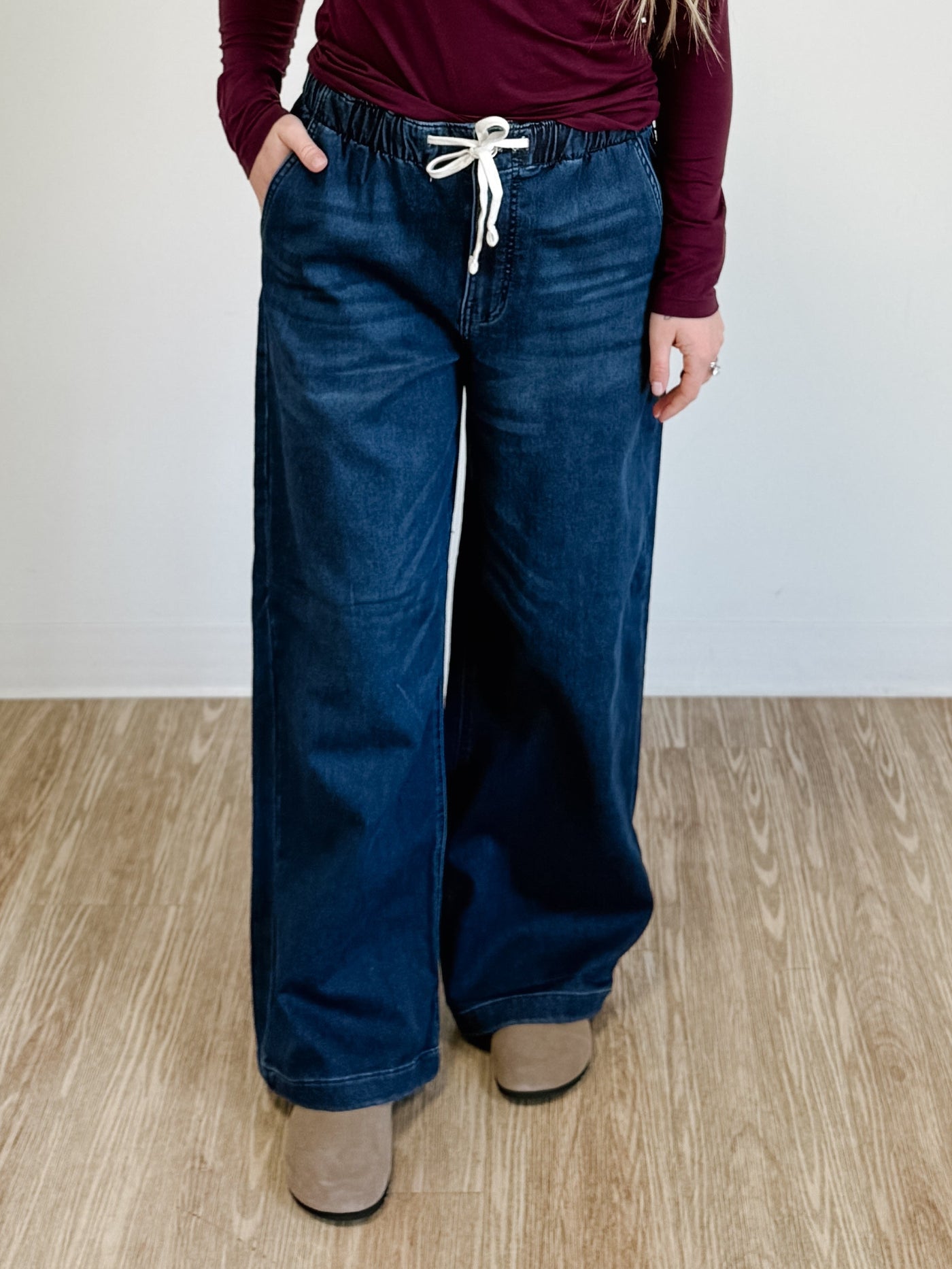 Wide Leg Knit Denim Pant