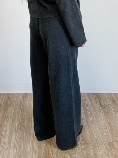 Wide Leg Ribbed Pant in Charcoal Heather