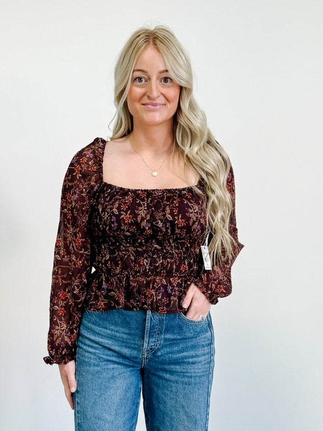 Square Neck Floral Blouse