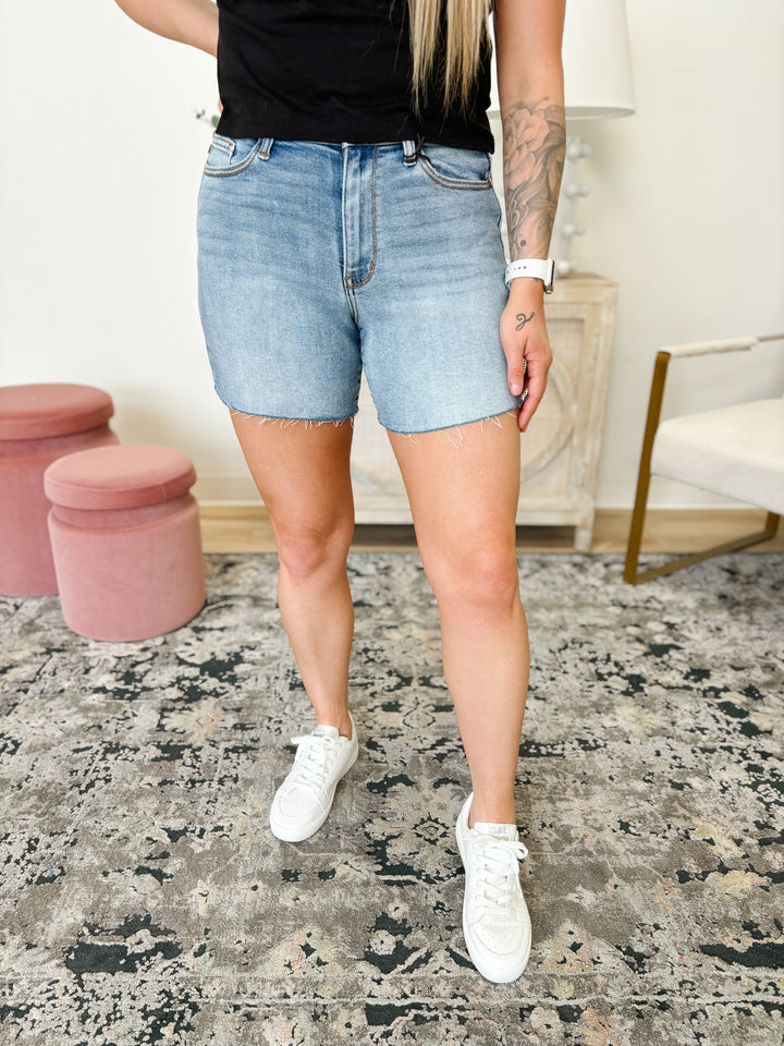 Judy Blue High Waist Denim Shorts in Light Blue