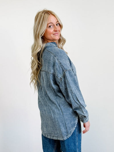 Washed Chambray Button Down Long Sleeve Shirt