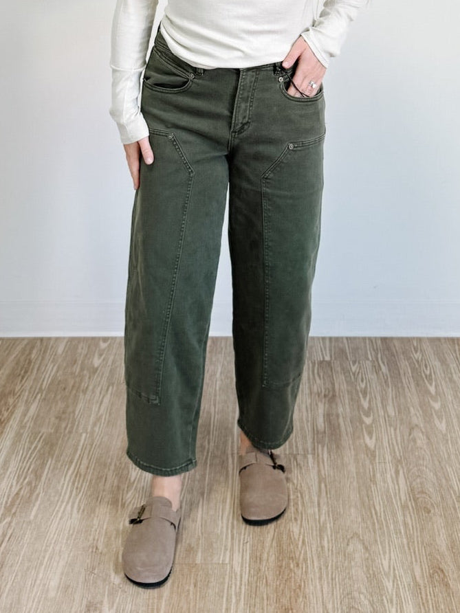 High Rise Ankle Straight Barrel Jean