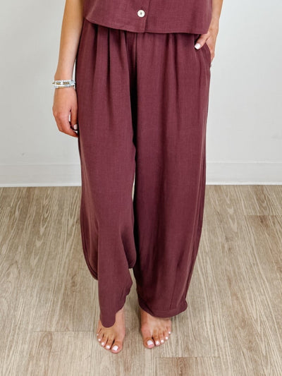 Cove Linen Wide Leg Full Length Pant in Plum