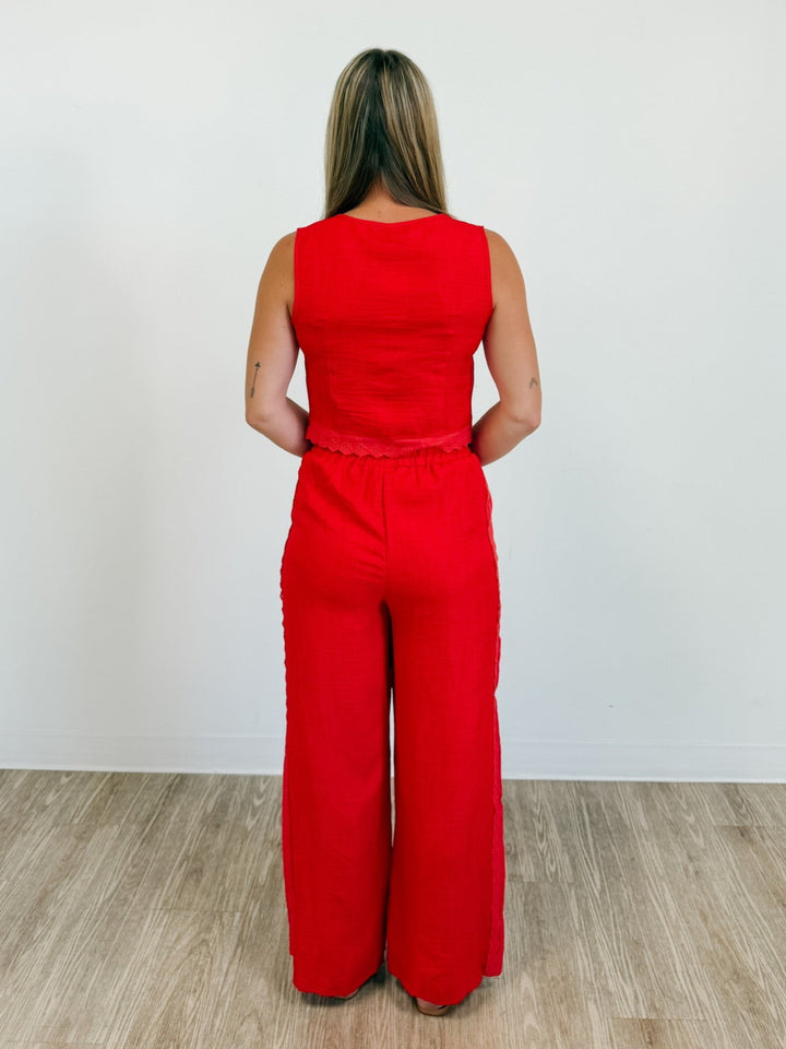 Two-Piece Vest &amp; Pant Set With Lace Trim