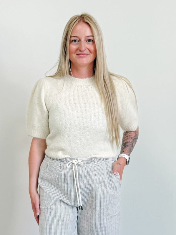 Novah O-Neck Puff Short Sleeve Pullover in Birch