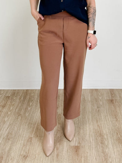 Stretch Pull On Dress Pants in Dark Camel