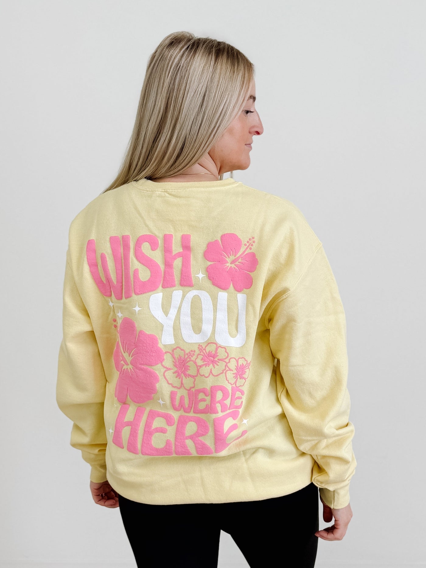 Wish You Were Here Graphic Sweatshirt in Lemon