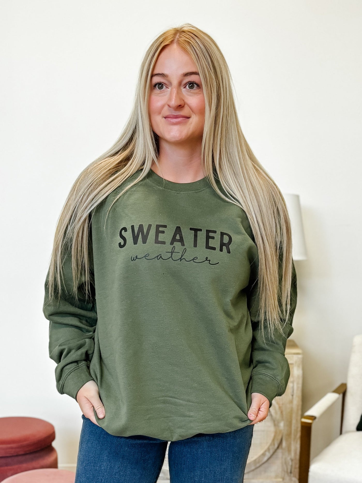 Sweater Weather Classic Crew Neck Sweater in Olive