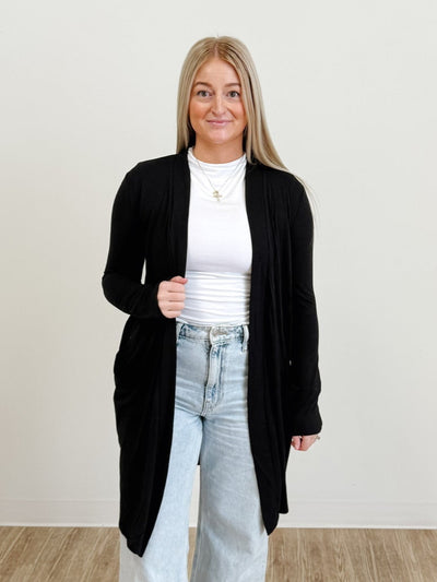 Slouchy Pocket Open Cardigan in Black