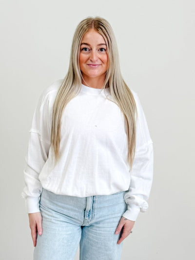Long Sleeve Pullover Sweater Top in White