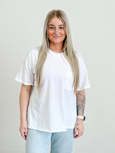 Raw Edge Hi-Low Hem Box Top in White