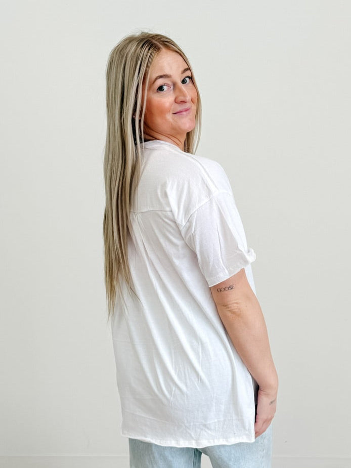 Raw Edge Hi-Low Hem Box Top in White