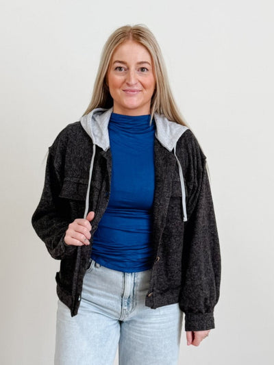 Brushed Hacci Hooded Button Down Shacket