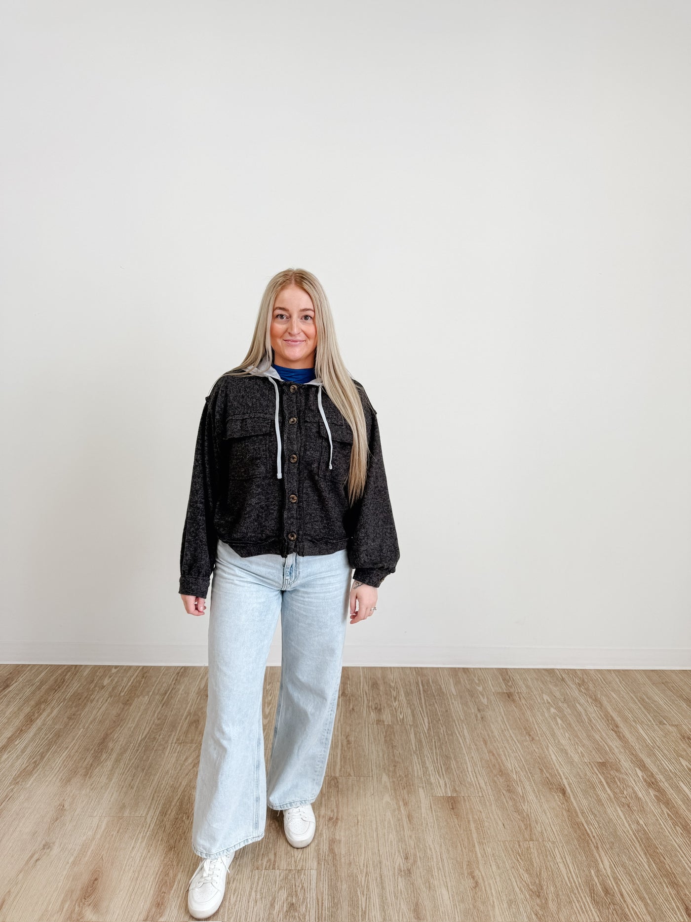 Brushed Hacci Hooded Button Down Shacket