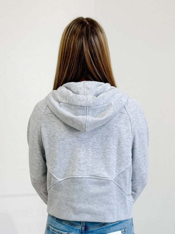 French Terry Cropped Hoodie Jacket in Heather Grey