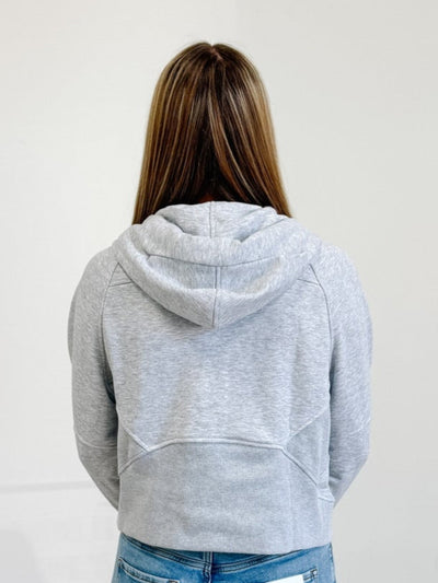 French Terry Cropped Hoodie Jacket in Heather Grey