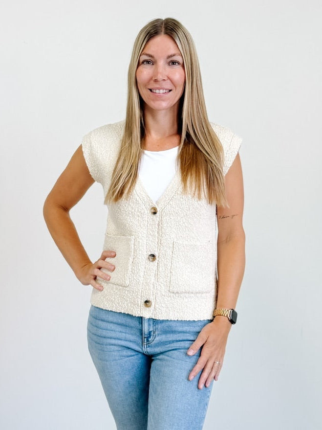 Emma Vest Cardigan in Antique White