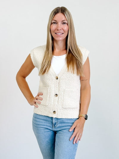 Emma Vest Cardigan in Antique White