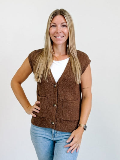 Emma Vest Cardigan in Coffee Bean