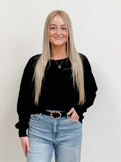 Front Seam Round Neck Sweater in Black