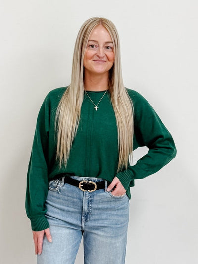 Front Seam Round Neck Sweater in Hunter Green