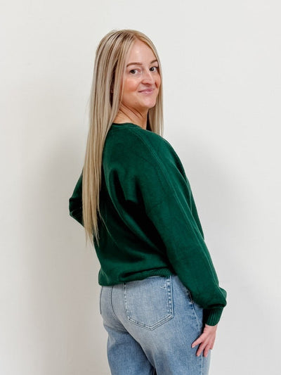 Front Seam Round Neck Sweater in Hunter Green